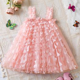 Girl Dresses Summer Girls Dress Princess Birthday Party Costume 3D Butterfly Fairy Strap Mesh 2024 Toddler Baby Casual Clothes