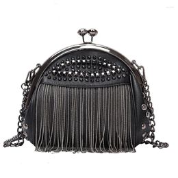 Bag 2024 Punk Style Women PU Leather Handbag With Rivet And Tassel Purse Women's Shoulder Bags Small Chain