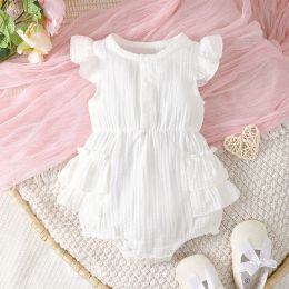 One-Pieces 02yearold newborn baby girl summer sleeveless white buttondown onepiece halter dress lovely festival