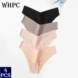 Women's Panties 4PCS/Lot Solid For Women Traceless Briefs Lady Female Comfort Breathable Underwear V-Waist Design Lingerie
