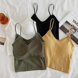 Camisoles & Tanks Solid Color Camisole Top Women's Vest Worn Inside And Outside With Breast Pads Sleeveless Short Style Beautiful Back