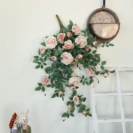 Decorative Flowers Artificial Silk Sweetheart Roses Wall Hanging Fake Green Plant Holiday Decor Simulation Flower Rose Study Decoration