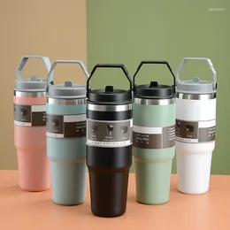 Water Bottles Handle Straw Cover Roller Stainless Steel 30oz/40oz Vacuum Insulated Car Cup Double Wall Ice Travel