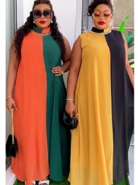 Elegant African Dresses for Women 2024 Fashion Sleeveless Chiffon Maxi Long Dress Casual Loose Solid Beach Vestidos Robe 240418