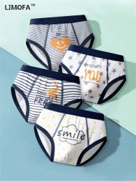 Underwear LJMOFA 4pcs Children Underwear for Kids Boy Boxer Briefs Cute Stripped Cartoon Print Panties Cotton Toddler Underpants B304