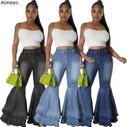 Fashion All Matches Woman Flare Jeans Washed Stretchy Bell Bottom Zipper Fly Sexy Women Denim Pants Streetwear 240423