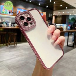 Cell Phone Cases Diamond Rose gold border Phone Case Fashion Luxury For iPhone 15 14 13 12 11 ProMax Transparent Shockproof Anti-fall Protective d240424