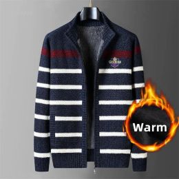 Jackets Winter Wool Liner Sweater Cardigan Man Knit Striped Stand Collar Jacket Knitwear Cardigan Knitted Sweater Men Vintage Clothing