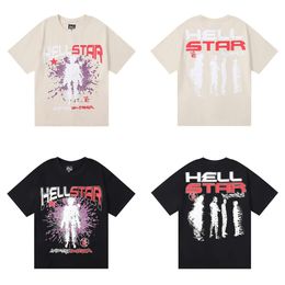 Men's T-shirts American Fashion Brand Hellstar Abstract Character Print Rap Ins Casual Short Sleeved T-shirt for Men and Women