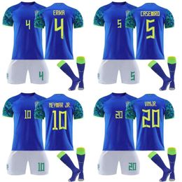 Soccer Jerseys Men's Tracksuits 22-23 Brazil Football Shirt Away No. 10 Neymar Adult Children's Sports Jersey Set+Socks