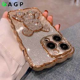 Cell Phone Cases Bling Rhinestone for iPhone 11 14 12 13 Pro Max Case Glitter Diamond Cute Bear for iphone 14 15 Pro XR Xs Max 15 8 7 Plus Cover d240424