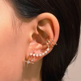 Earrings 1Pc Pearl Ears Cuffs Earrings For Women Gold Color Fake Cartilage Y2k Ear Clip Awn Star Zircon Stud Earring Fashion Jewelry Gift