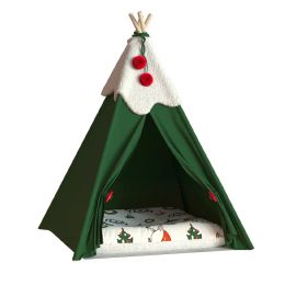 Mats New Presale! Christmas Tree Cat And Pet Dog Nest New Year Festival Winter Warm Half Closed Cat House Deep Sleep Bed Thickening