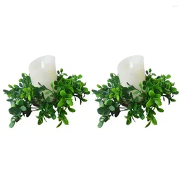 Candle Holders Green Ring Eucalyptus Wreath Set Spring Artificial Greenery Garlands For Home Wedding Party Table