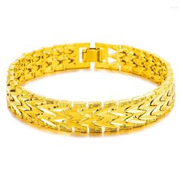 Link Bracelets Gold Plated Bracelet Men's Imitation Full 12mm Colour Fast Thick Couple's Watch Chain Tuhao Jewellery Gift Pulsera