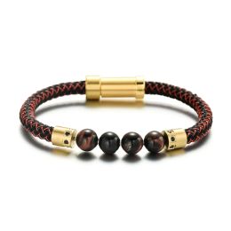 Strands RUIMO Luxury Stainless Steel Wire Rope and Natural Stone Bead Blue Detachable Metal Red Jewellery Bracelet for Men and Women DIY