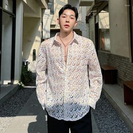 Men's Casual Shirts SYUHGFA 2024 Summer Shirt Men Personality Print Long Sleeve Korean Style Top Loose Male Trend Clothing