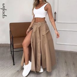 Wefads 2 Piece Set Women Stylish Solid Round Neck Sleeveless High Waist Vest Slim Top Loose With Pockets Zipper Long Skirt Sets 240422