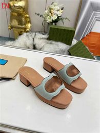 Designer Luxury Interlocking G Cut-out Leather Blue Brown sole slide sandals Flip Flop Slide Flat Slipper With Box