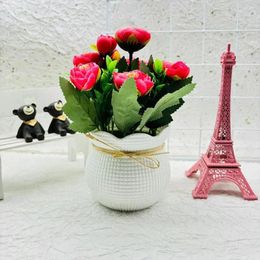 Decorative Flowers Realistic Fake Elegant Artificial Potted Plants With 6 Flower Heads For Home Office Decor Wedding Centerpiece Indoor