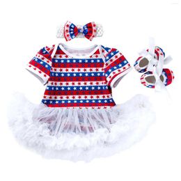 Clothing Sets Baby Girl Short Sleeve Independence Day Printed Born Bodysuit Hairband Shoes 3 Set Infant Winter Romper