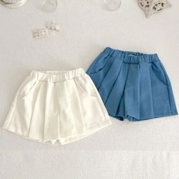 Shorts Born Girl All-Match Pleated Culottes Outfit Small Baby Summer Solid Skirt With Inner Safety Bottom Denim Short Skirts Clothes