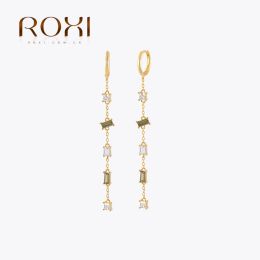 Earrings ROXI 1Pair Chain Tassel Chain Hoop Earrings For Women Pendientes Plata 925 Zircon Circle Earrings Huggie Hip Hop Fine Jewelry