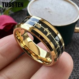 Drop TUSSTEN 8MM Heart Love Ring Tungsten Wedding Band For Men Women With Black Carbon Fiber Inlay Comfort Fit 240411