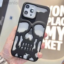 Cell Phone Cases 3D Hollow Skull Callous Phone Case for iPhone 15 14 ProMax Plus 13 12 11 Pro Max Luxury Plating Shockproof Ghostface Soft Cover d240424