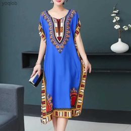 Basic Casual Dresses Bohemian National Style Leisure Holiday Beach Printed Indonesia Floral O-neck Loose Midi Dress Pyjamas Loungewear WomanL2403