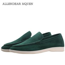 Summer Vacation LP Suede Loafers Men 2024 New Style Fashion Flat formal casual Walking pure handmade leather shoes 39-46