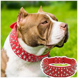 Adjustable Pet Collars Dog Neck Strap PU Leather Collar Skull Spike Rivets Cool Punk Necklace Studded Belts 240418