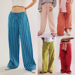 Women's Pants Drawstring Striped Loose Wide Leg Comfortable Low Rise Casual Pant Suits For Women Business