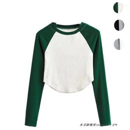 Women's T Shirts Fashion Style Slim Fit Slimming Contrast Colour Round Neck Raglan Sleeves Top Short Long Curved Hem T-shirt Ins