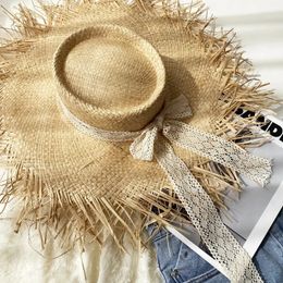 Summer Natural Raffia Straw Hat Women Holiday Travel Beach Handmade Weave Panama Female Wide Brim Sun Protection 240423