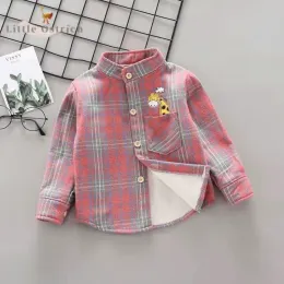 Shirts Baby Girl Boy Cotton Plaid Shirt Autumn Toddler Child Turndown Collar Jacket Long Sleeve Fleece Inside Top Baby Clothes 12M5Y