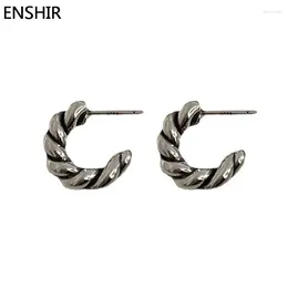 Stud Earrings ENSHIR Knitted Twist Chunky Female Simple Design Geometric Silver Colour Party Jewellery Pendientes Brincos