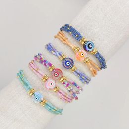 Link Bracelets 10 Pieces Handmade Beads Strand Adjustable Chain Multi Colour Bracelet Eyes Charms Women Jewellery Gift