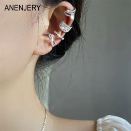 Earrings ANENJERY Geometric Multilayer Zircon Wave Clip Earrings for Women Cool Clip Earhook Without Ear Hole Party Jewelry Ear Cuff