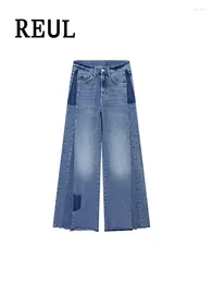 Women's Jeans REUL Women Fashion Patch Denim Cargo Baggy Vintage Mid Waist Zipper Wide Leg With Pockets Female Trousers Mujer