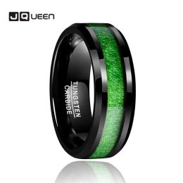 Bands Vintage 8mm Width Inlaid Maple Electroplated Black Tungsten Carbide Ring with Green Line Wdding Jewellery T093R