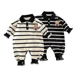 One-Pieces Autumn Baby Clothes Korean Stripe Jumpsuits for Girl Boys Cute Bear Newborn Romper Infant Bodysuits Loose Toddler Clothing