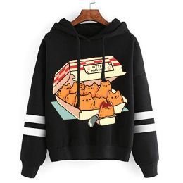 Sweatshirts Kitten Nuggets Fast Food Cat printed Female Sweatshirts Top Women Harajuku fashion hoodies Oversize Long Sleeve Kawaii hoodies