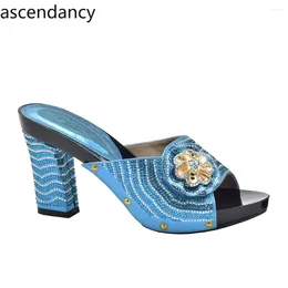 Dress Shoes Blue Color Elegant Rhinestone Wedding Shoe Italian Women Sandals For Party African Low Heels Slip On Pumps