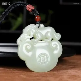 Pendant Necklaces Natural Real White Hetian Jade Carve Ruyi Brave Troops Bless Peace Jewellery For Men Woman Gifts Good Luck