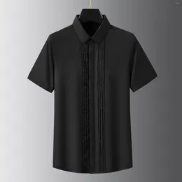 Men's Dress Shirts 2024 Trendy Summer Handmade Folding Strip Front With Embroidered Short Sleeved Shirt Men