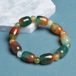 Strands Natural Green Peacock Agates Bracelet Women Elegant Drum Barrel Shape Jade Beads Bangles Healing Energy Stone Jewellery Gifts