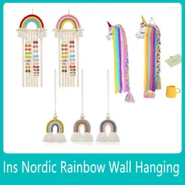 Decorative Figurines Ins Nordic Rainbow Wall Hanging Hand-woven Children's Hairpin Storage Decoration Pendant Jewellery Ornaments