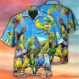 Men's Casual Shirts Summer 3d Parrot Print High-Quality Men Clothing Cuban Collar Short Sleeved Shirt Oversized Sweatshirt Street Tops
