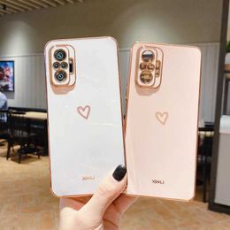 Cell Phone Cases Square Plating Love Heart Silicone Phone Case For mi Redmi Note 10 Pro Max 4G 5G 10s RedmiNote10 Note10Pro Redmi10 10C Cover 240423